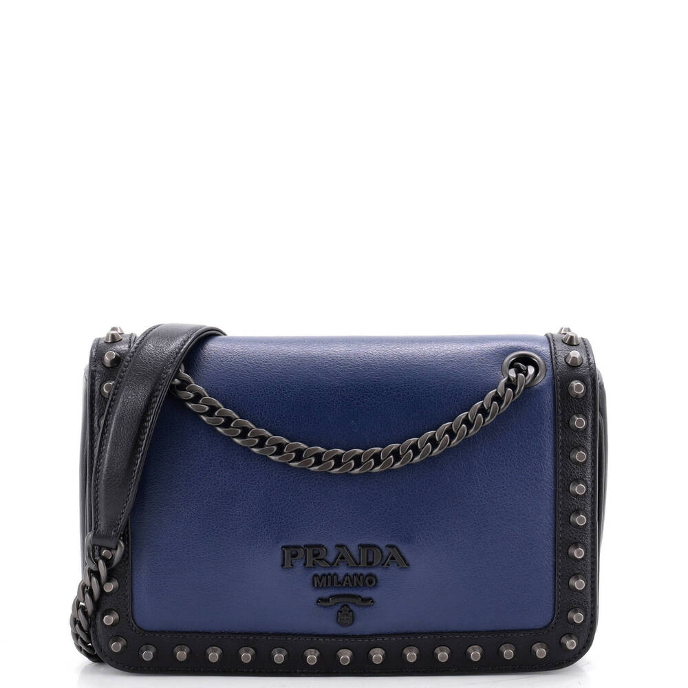Prada Small Chain Flap Bag Studded Glace Calf